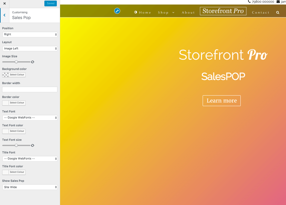 WooCommerce Storefront Pro SalesPop