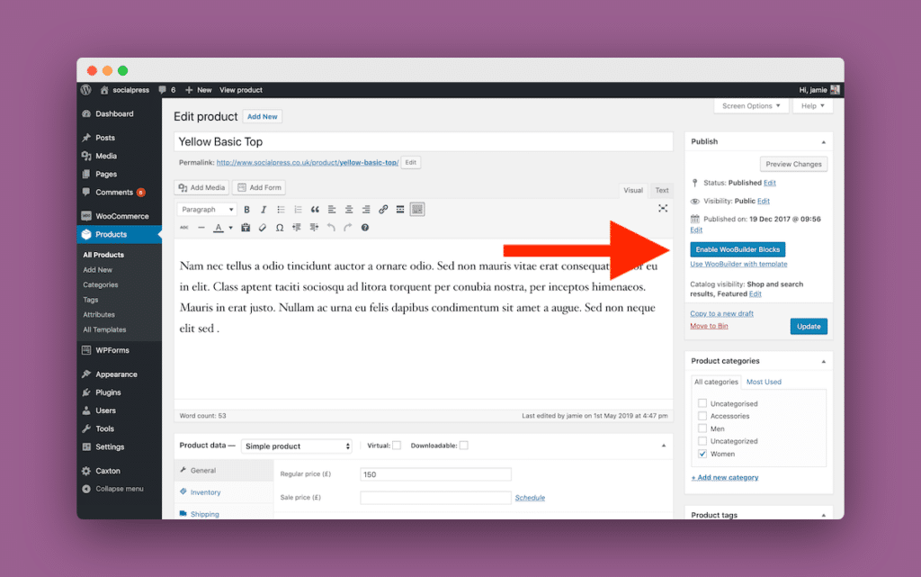 How to customize the WooCommerce Product Page 17 enable woobuilder blocks